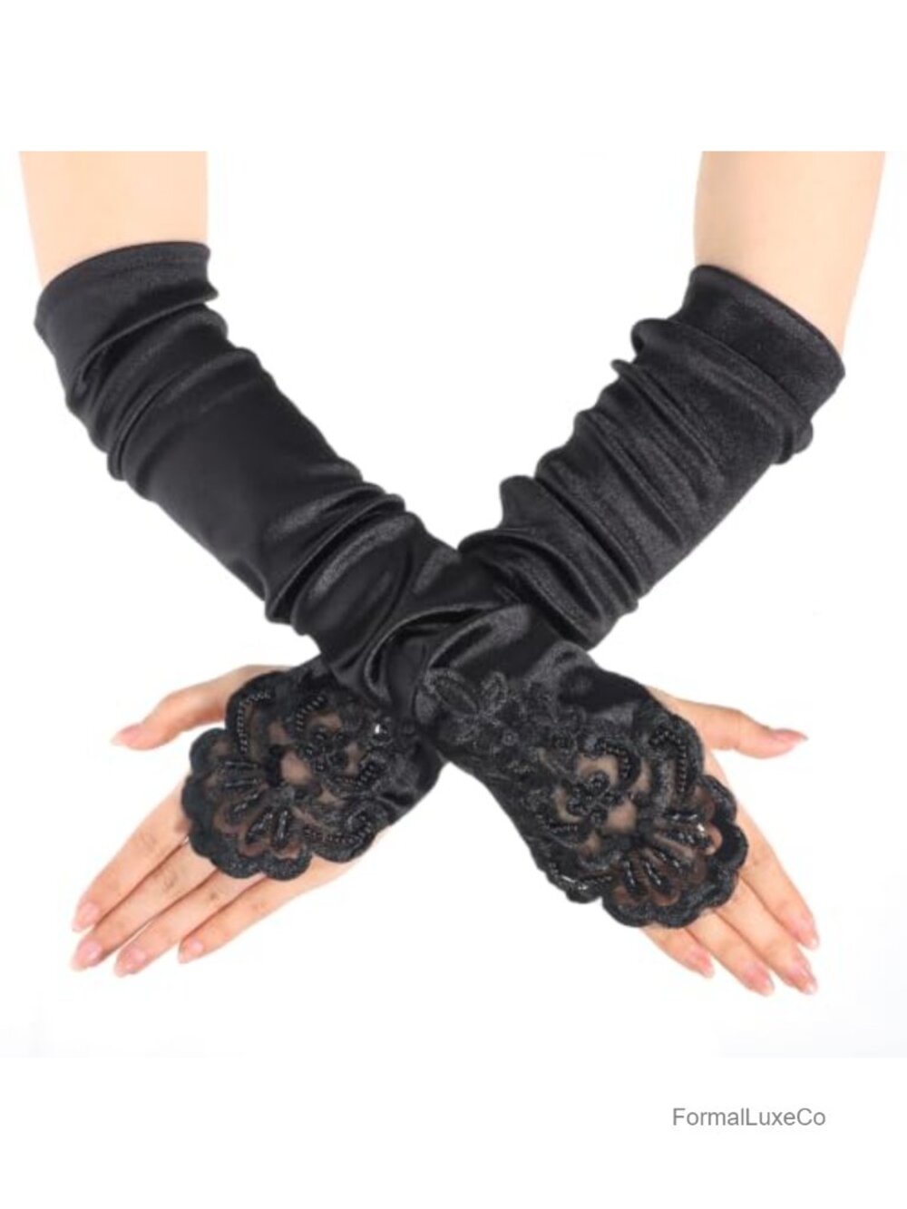 Long Gloves for Women Sequins Satin Stretch Opera Evening Wedding Fingerless